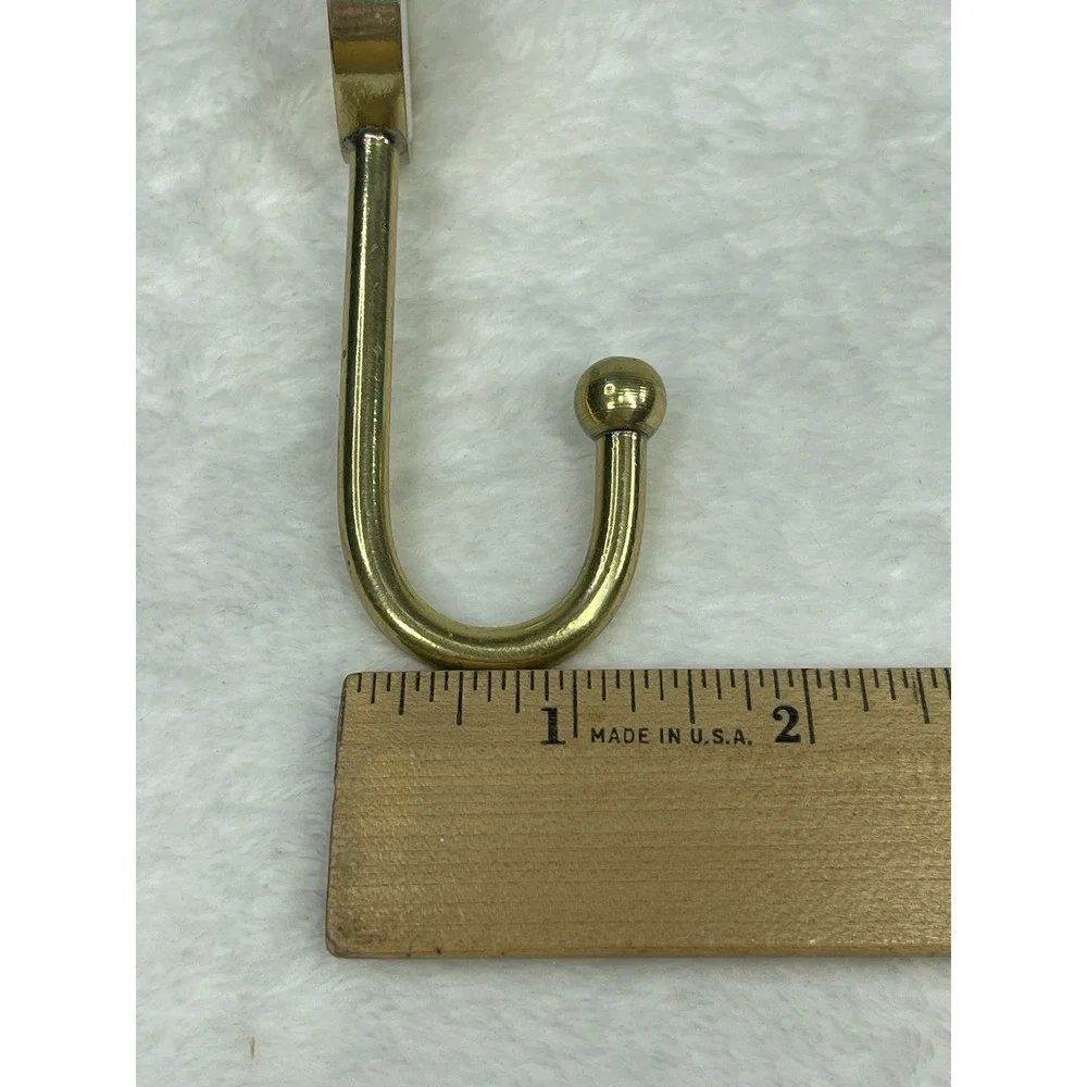 Gold Tone Wall Hooks Set 3 White Stone Inset Mid Century Modern Style